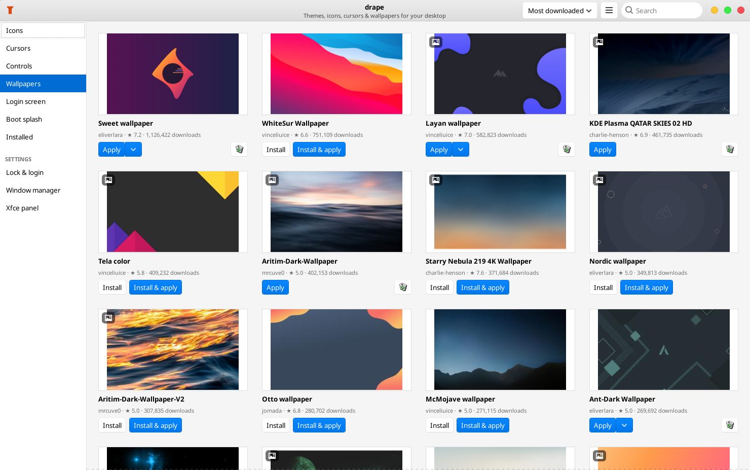 The Wallpapers category with landscape and abstract wallpapers